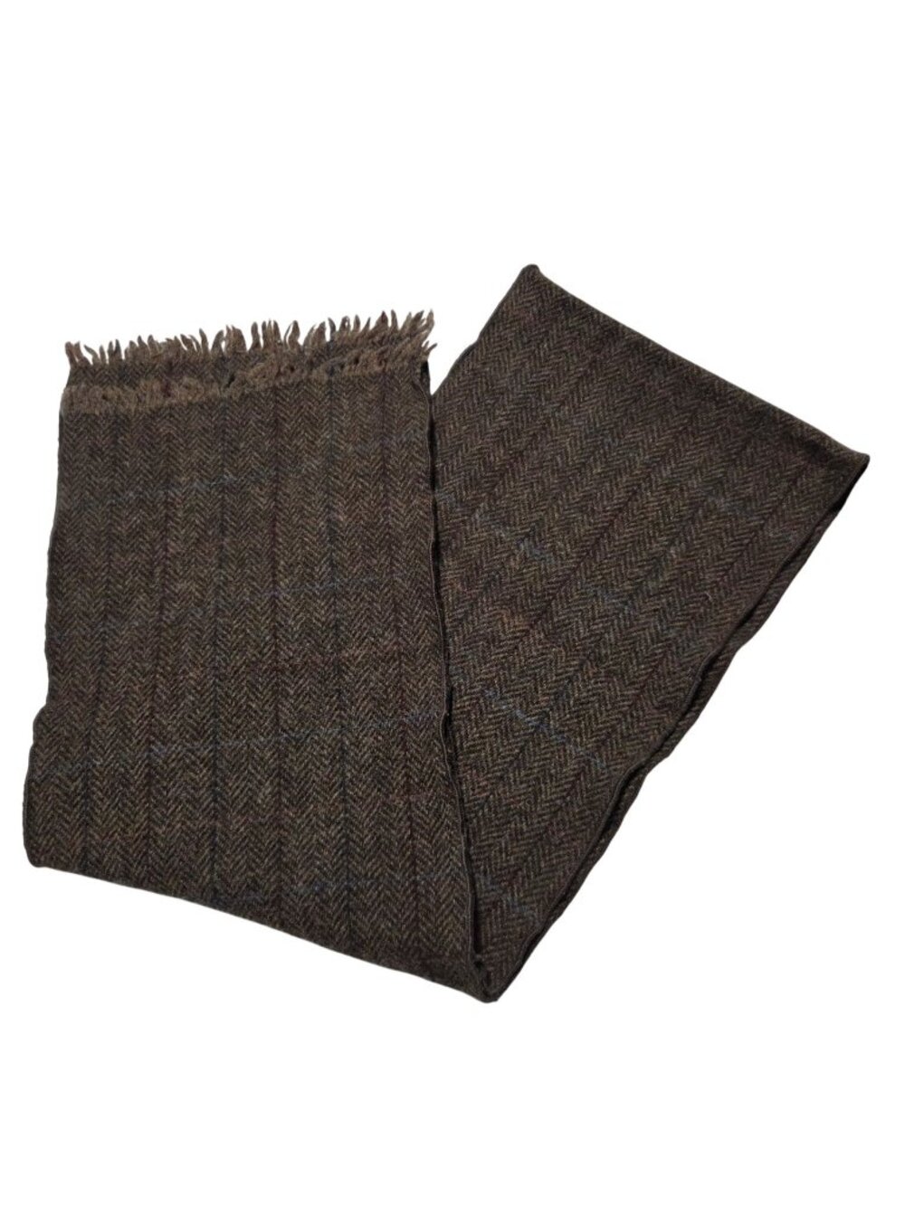 Vintage Brown Herringbone Wool Scarf 54 X 8.5 Fringe Edges Warm Winter Accessory
